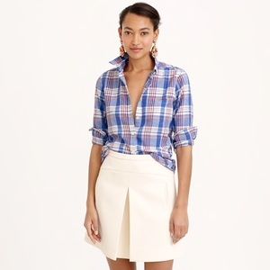 J Crew Textured cotton shirt in orange plaid